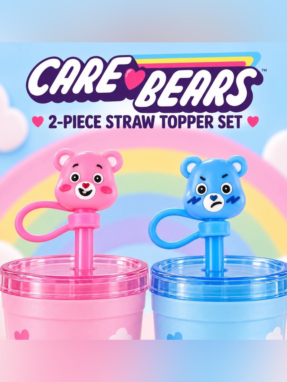 Care Bears Pink & Blue Straw Topper Duo